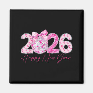 2026 Happy New Year Bow Patch Disco Ball  Magnet