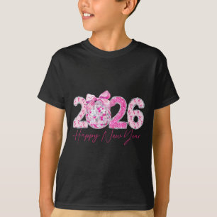 2026 Happy New Year Bow Patch Disco Ball T-Shirt
