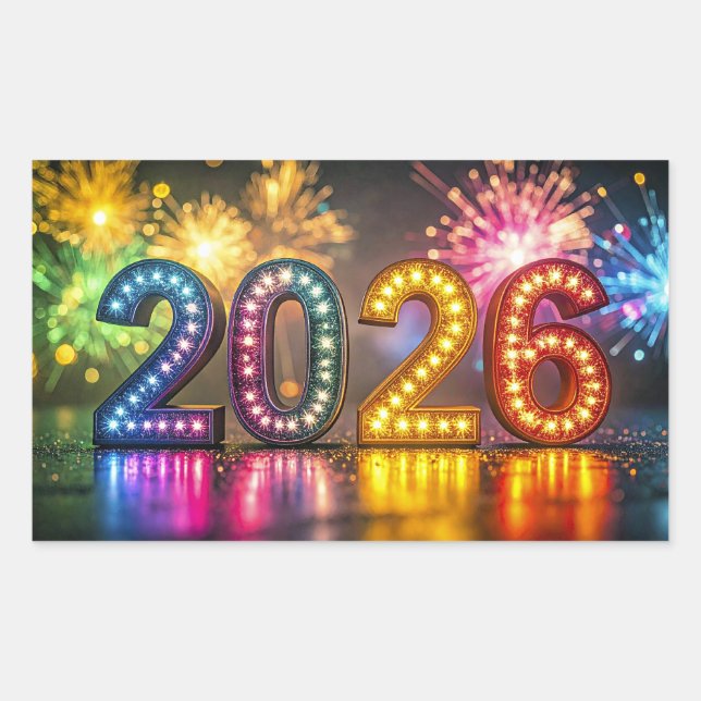 2026, Happy New Year Celebration, Rectangular Sticker (Front)