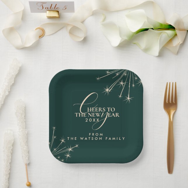 2026 Happy New Year Classy Modern Typography Green Paper Plates (Wedding)