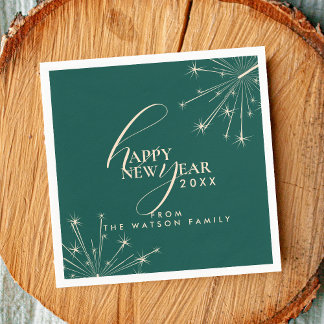 2026 Happy New Year Classy Modern Typography Teal Napkins