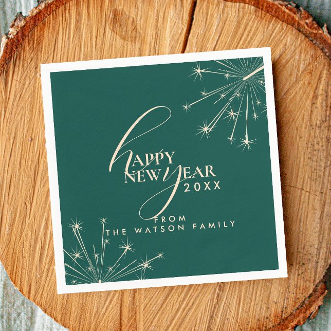 2026 Happy New Year Classy Modern Typography Teal Napkins (Creator Uploaded)