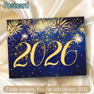2026 Happy New Year Eve Fireworks 2-Sided Designs Holiday Postcard