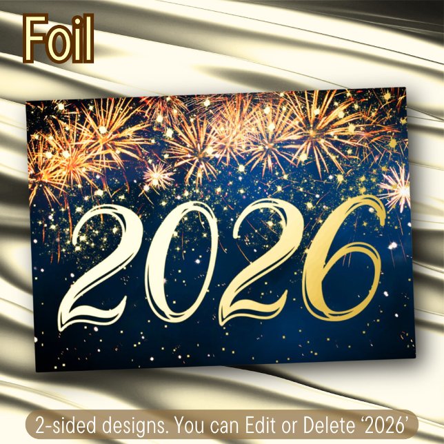 2026 Happy New Year Eve Fireworks Christmas Party Foil Invitation (Creator Uploaded)