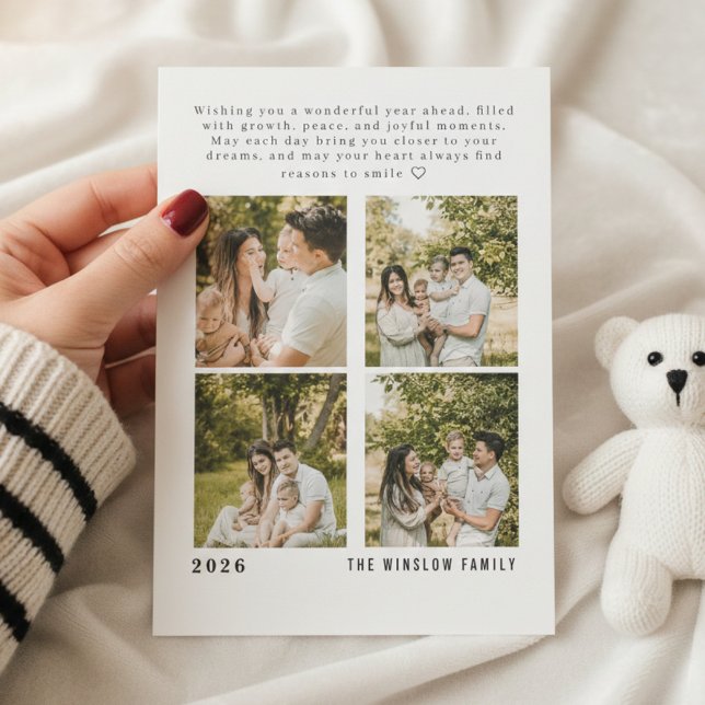 2026 Happy New Year Four Photo Family Collage Card (Creator Uploaded)