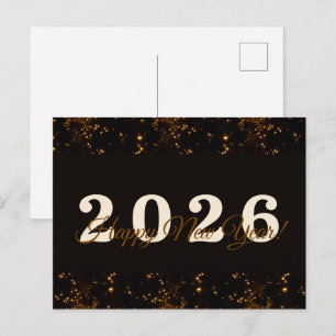2026,Happy new year!gold Glitter black background Postcard
