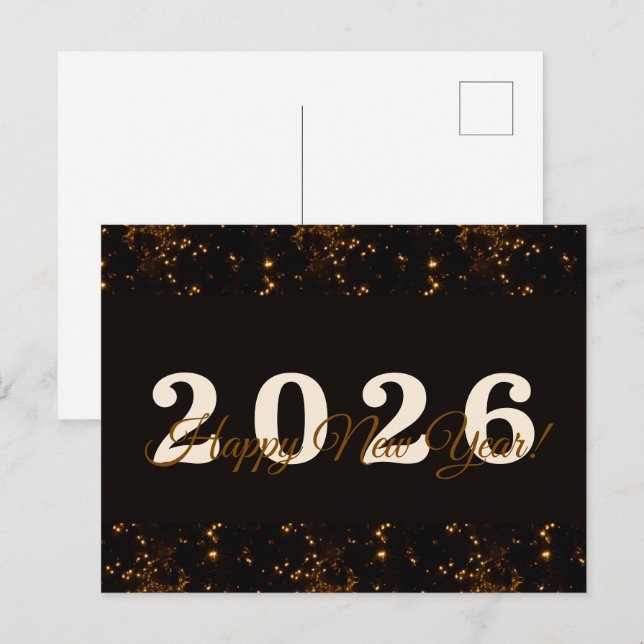 2026,Happy new year!gold Glitter black background Postcard (Front/Back)