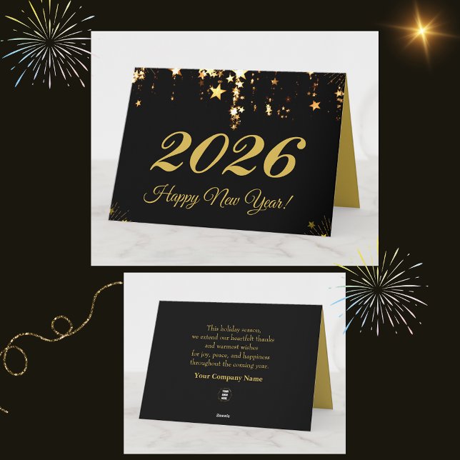 2026,Happy new year!gold stars Holiday Greetings Card (Creator Uploaded)