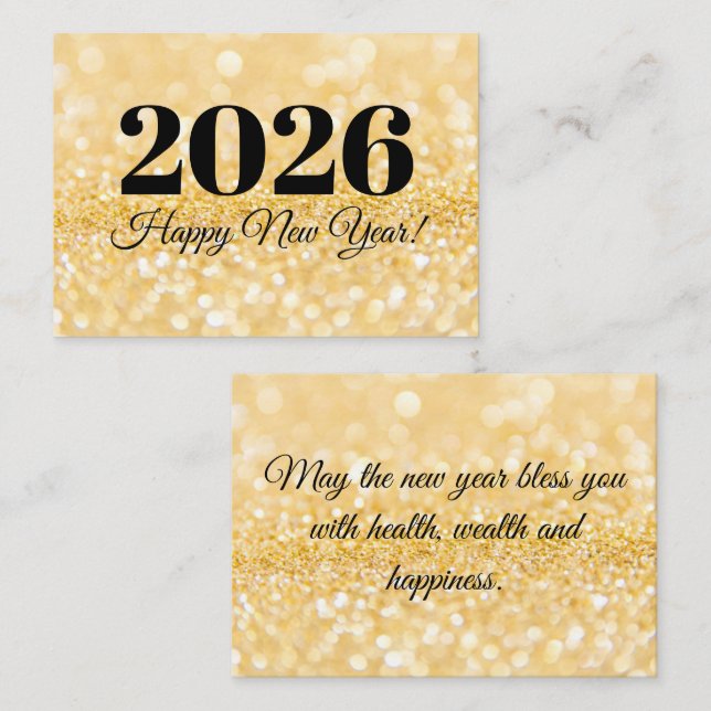 2026 happy new year minimalist gold glitters note card (Front/Back)