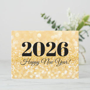 2026 happy new year minimalist gold glitters note card
