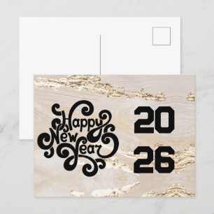 2026,Happy new year!Modern black and gold  Postcard