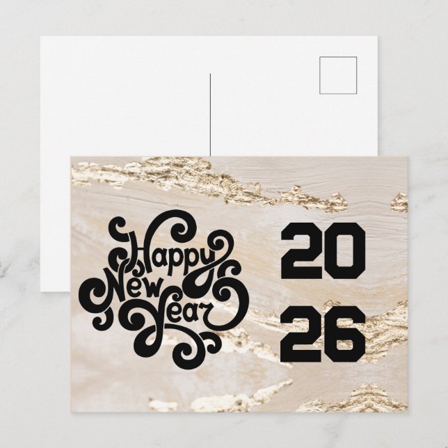2026,Happy new year!Modern black and gold  Postcard (Front/Back)