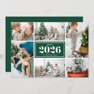 2026 Happy New Year Photo Collage Green Holiday Card