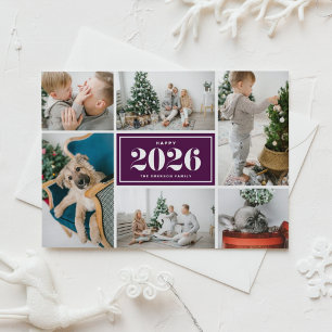 2026 Happy New Year Photo Collage Purple Holiday Postcard