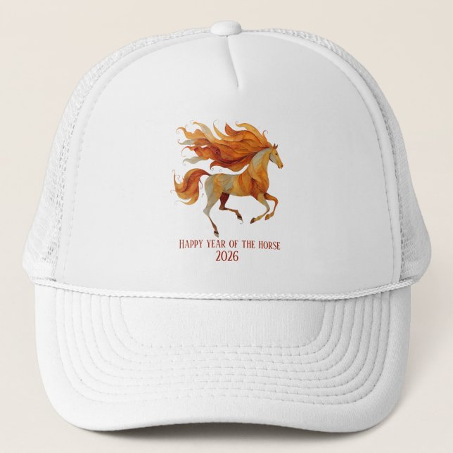 2026 Happy Year of the Horse Design Trucker Hat (Front)