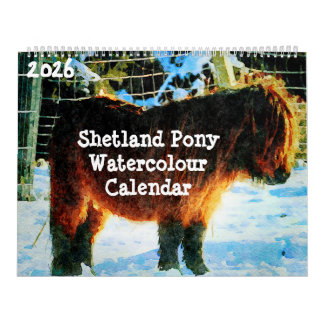 2026 Hardy Shetland Ponies Watercolor Painting Art Calendar