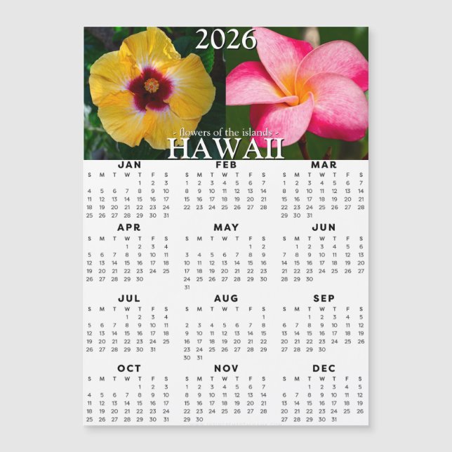 2026 Hawaii Flower Magnetic Calendar (Front)