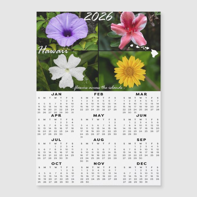 2026 Hawaiian Flower Calendar (Magnetic x4) (Front)