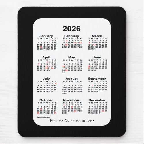 2026 Holiday Two Tone Black Calendar by Janz Mouse Pad