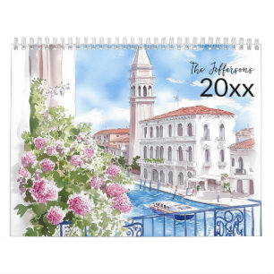 2026 Italy Scenery Watercolor Family Calendar