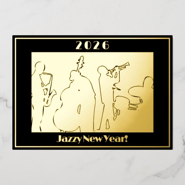 2026 Jazzy New Year Gold Foil Greetings Card (Front)