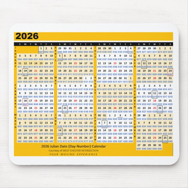2026 Julián Date (Day-Number) Calendar Mousepad (Front)