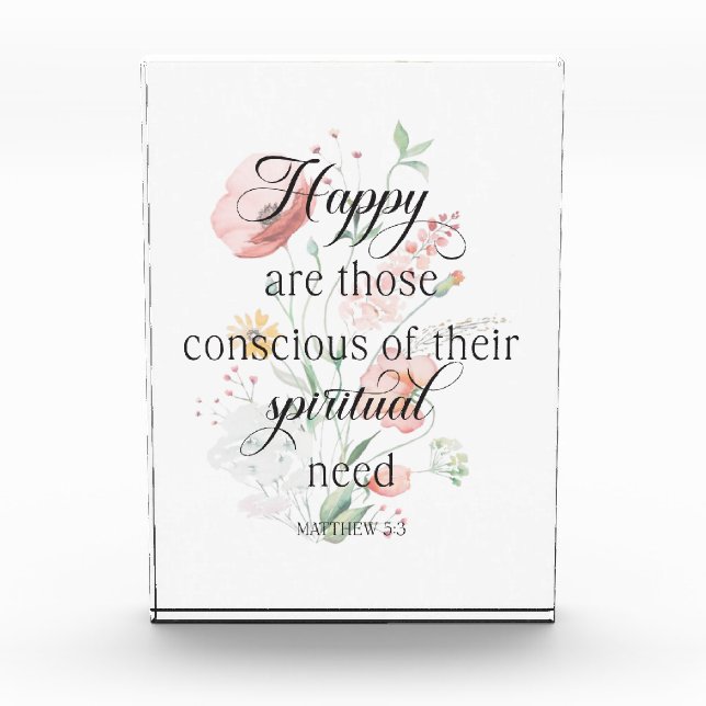 2026 JW Year Text Matthew 5:3 with Spring Flowers  Acrylic Award (Front)