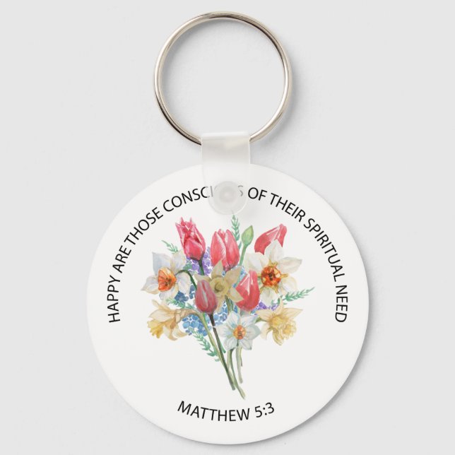 2026 JW Year Text Matthew 5v3 Spring Flowers Keychain (Front)