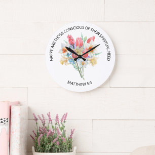 2026 JW Year Text Matthew 5v3 Spring Flowers Large Clock