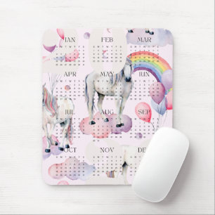 2026 Kids UnicornRainbow Moon Stars Calendar Mouse Pad