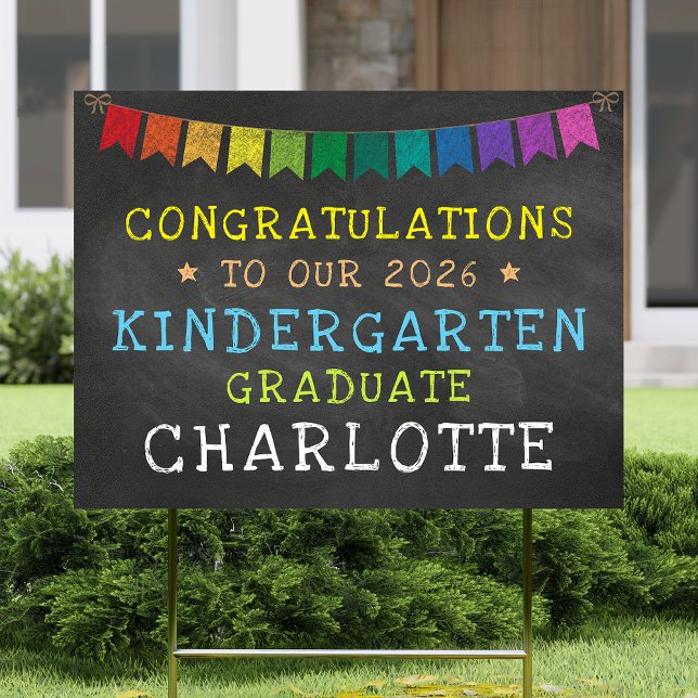 2026 Kindergarten Grad Rainbow Chalkboard Yard Sign (Creator Uploaded)
