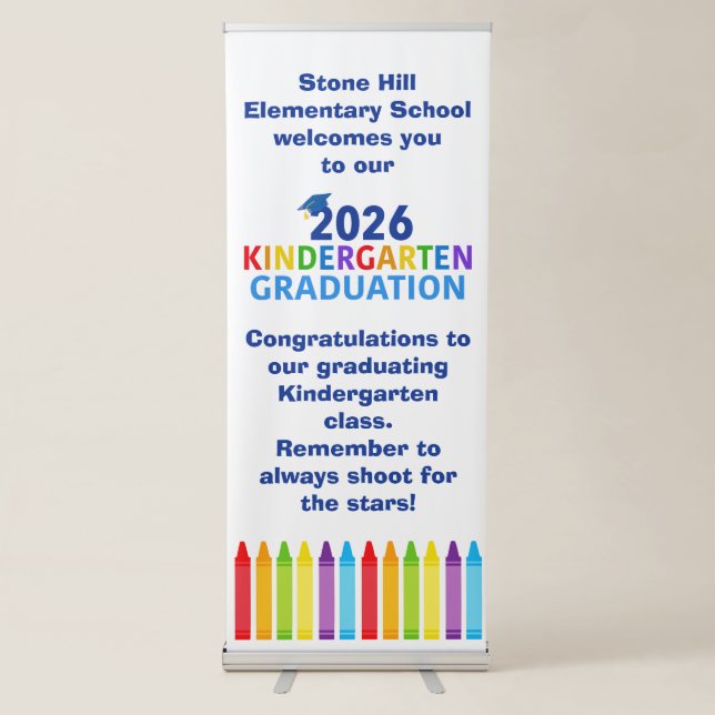 2026 Kindergarten Graduation Crayon Custom School Retractable Banner (Front)