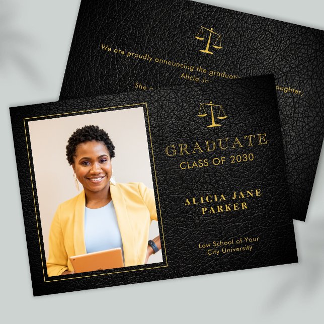 2026 Law school graduation black gold photo Announcement (Creator Uploaded)
