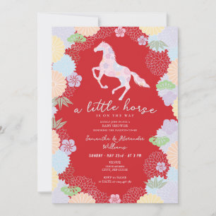 2026 Little Horse Floral Red Garden Baby Shower Invitation