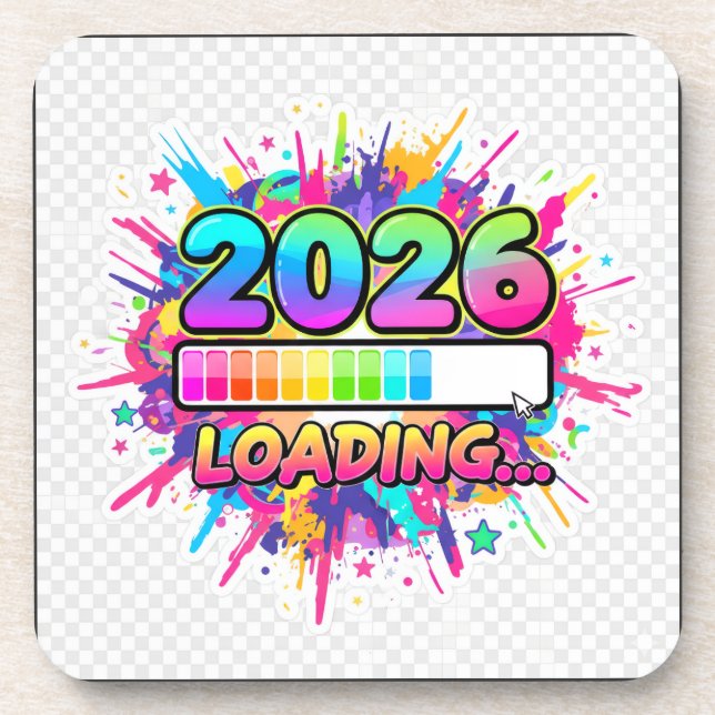 2026 Loading... Progress Bar Sticker Beverage Coaster (Front)
