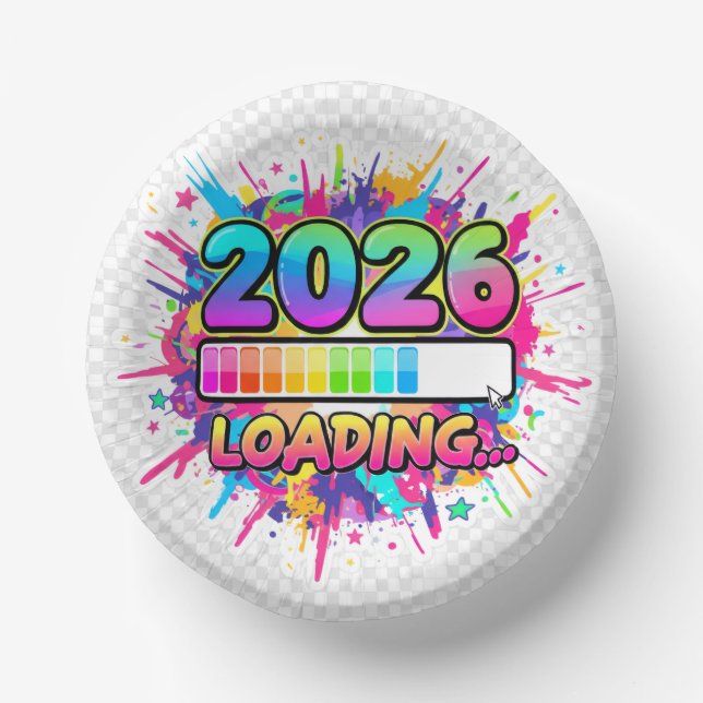 2026 Loading... Progress Bar Sticker Paper Bowls (Front)