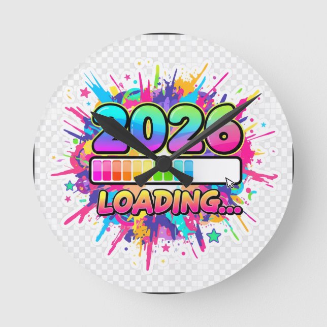 2026 Loading... Progress Bar Sticker Round Clock (Front)