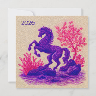 2026 Lunar Horse Zodiac Illustration Holiday Card