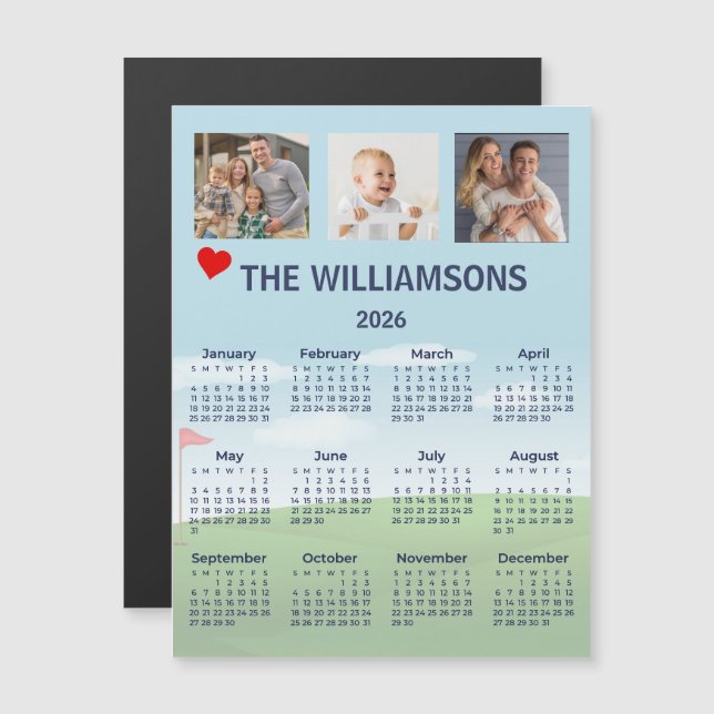 2026 Magnet Photo Calendar Golf Theme (Front/Back)