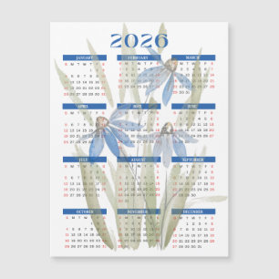 2026 Magnetic Calendar - Blue Daisies Watercolour