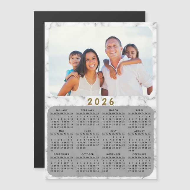 2026 Magnetic Calendar White Marble Your Photo (Front/Back)