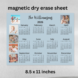 2026 Magnetic Dry Erase Sheet six Photo Calendar