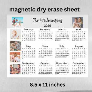 2026 Magnetic Dry Erase Sheet Six Photo Calendar