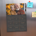 2026 Magnetic Photo Calendar Full Year Black Card<br><div class="desc">2026 Magnetic Photo Calender. One page vertical calendar with custom photo at the top, with twenty twenty six as a text overlay and the full year underneath. Color palette of moody black and earthy brown - easy to change in the design tool to suit your decor. Please see my personalized...</div>