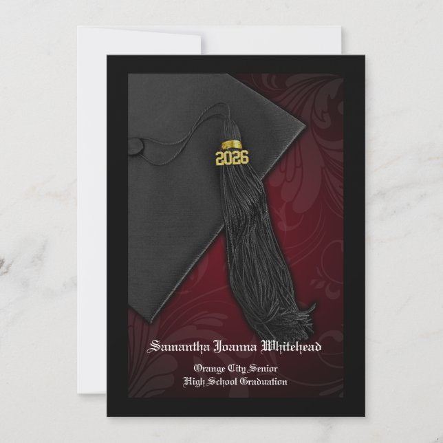 2026 Maroon Tassel Charm Graduation Announcement (Front)