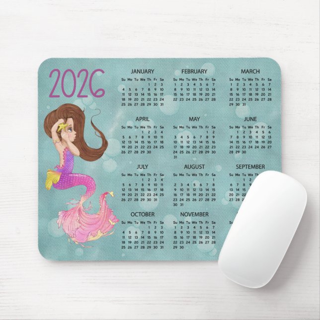 2026 Mermaid Desk Calendar Mouse Pad (With Mouse)