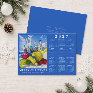 2026 MERRY CHRISTMAS Photo 2027 Calendar Blue Holiday Card