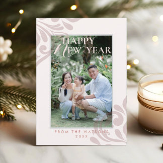 2026 Minimal Pink Ivory Typography Photo New Year Holiday Card