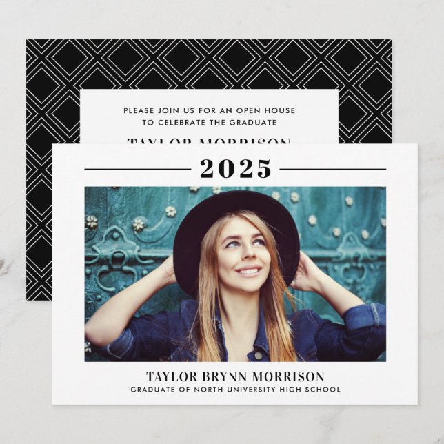 2026 Minimalist Black and White Photo Graduation Invitation (Front/Back)