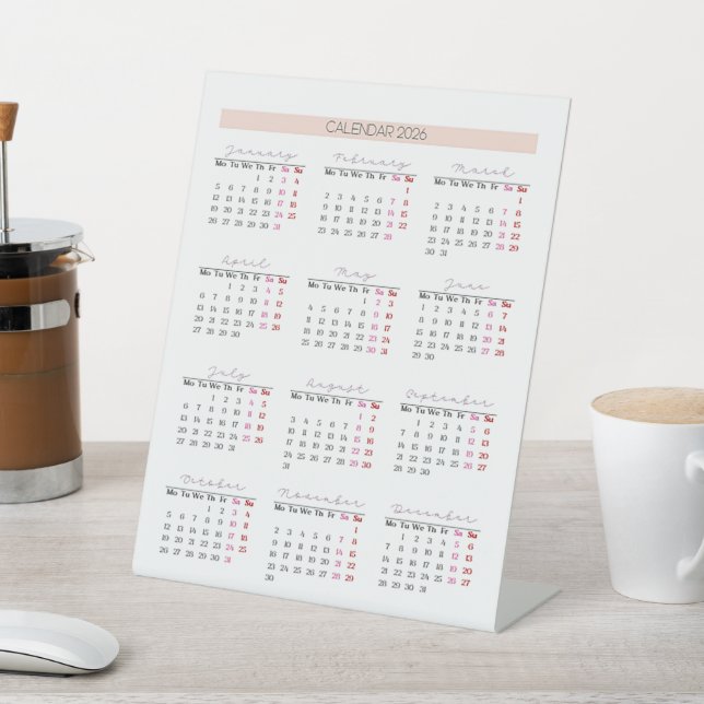 2026 Minimalist Magnetic Calendar  Pedestal Sign (In SItu)